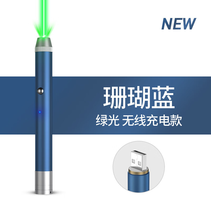 惠斯特激光筆綠光激光手電售樓射筆高亮usb充電沙盤激光燈鋰電激光鐳射燈會議教學導游指示教鞭筆 綠光-珊瑚藍