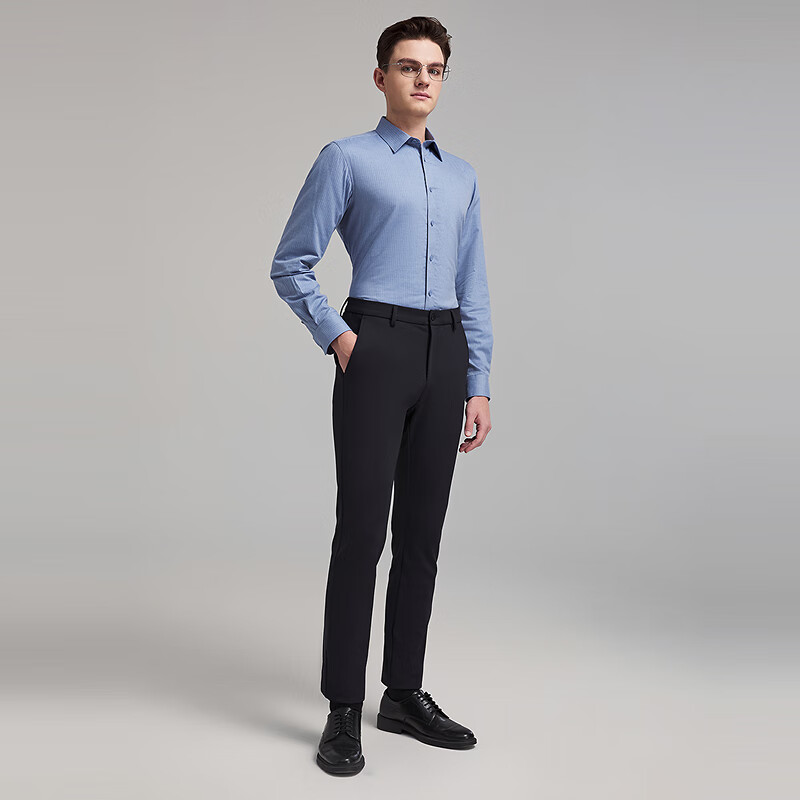 雅戈尔（YOUNGOR）2025秋冬季长袖衬衫男棉混纺面料羊毛绒内胆保暖衬衫温暖舒适 蓝色条纹VLBN119702HJA 42 （180/100A）