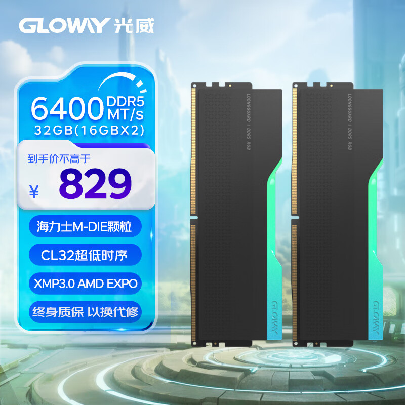 光威（Gloway）32GB(16GBx2)套装 DDR5 6400 台式机内存条 龙武RGB系列 海力士M-die颗粒CL32 星空黑