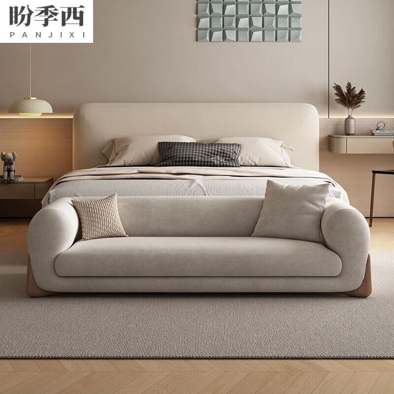 盼季西意式輕奢絲絨沙發(fā)長凳臥室床尾凳客廳腳踏墩服裝店衣帽間換鞋凳子 米灰色 150cm