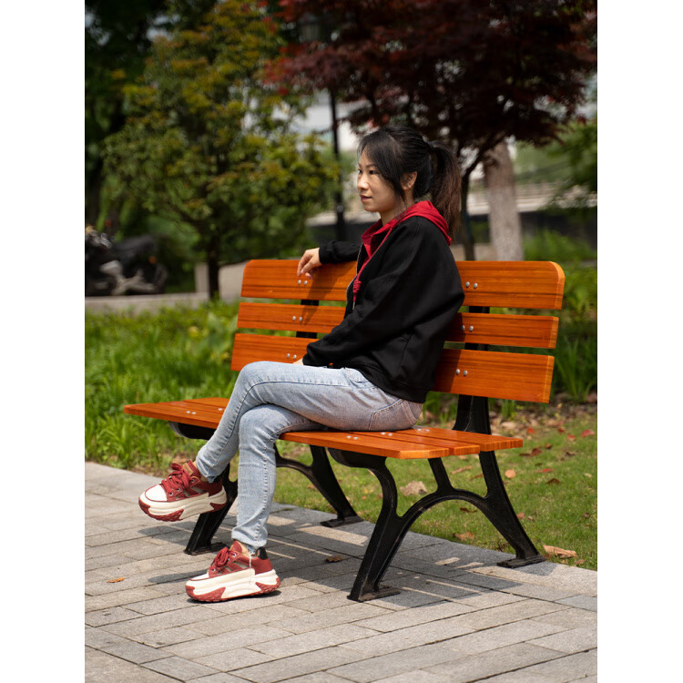 语森忆室外防腐木竹木休闲座椅户外公园椅长椅庭院双人靠背长条凳子 全竹木椅面有靠背120cm 防腐会更