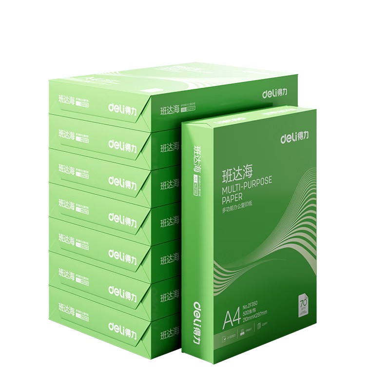 得力（deli）班达海A4打印纸 70g克500张*8包一箱 双面复印纸 高性价比草稿纸 整箱4000张ZF354