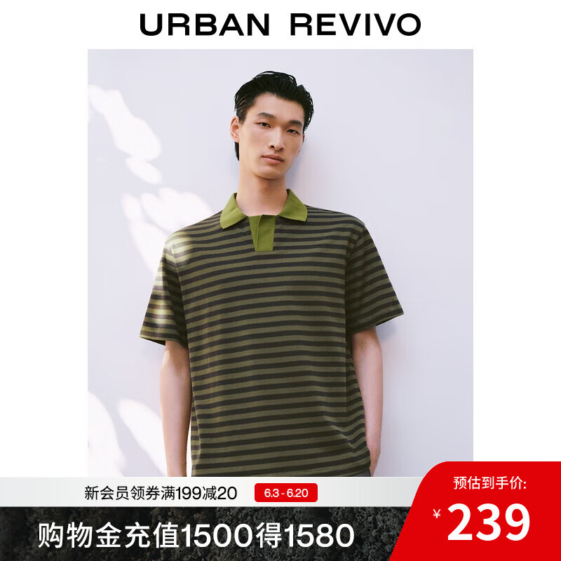 UR2025夏季新款男裝時(shí)尚復(fù)古撞色條紋短袖馬球衫UMF450073 深綠色條紋 L