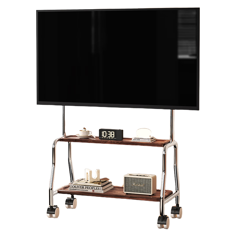 幕后英雄电视移动支架32-75英寸通用电视机落地支架可移动不锈钢/木纹带轮客厅卧室电视挂架 BXG-2
