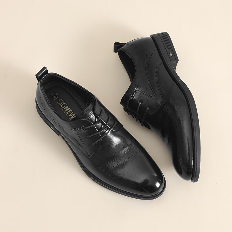 信诺真皮软底耐磨正装皮鞋2025年春季新款休闲商务结婚男士德比鞋 黑色 43