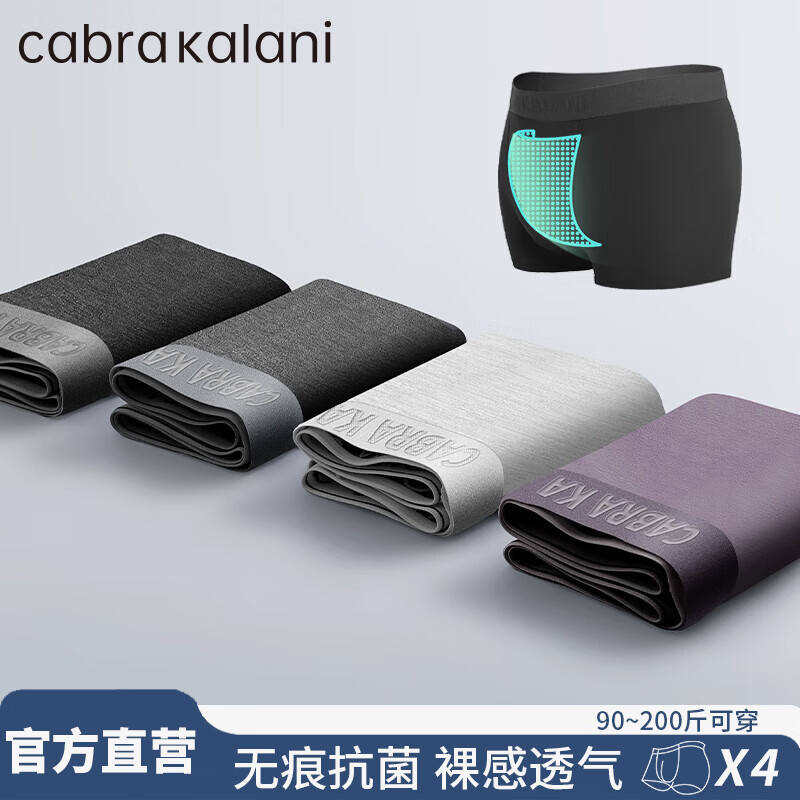 CabraKalani男士内裤男莫代尔运动四角平角抗菌大码男生无痕冰丝男式裤头裤衩 A6品牌专柜紫灰灰黑莫代尔 4条 4XL (建议170-200斤）