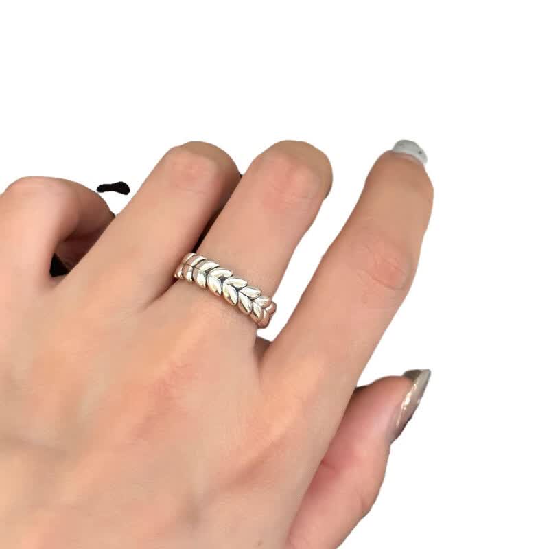 通体S925纯银小众INS风麦穗复古女生简约感气质戒指独特直播 做旧工艺 开口可调节