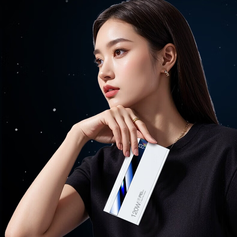 洛亿3C认证【尊享80000M丨可上飞机】120W超级快充自带线充电宝小巧移动电源适用苹果华为20000毫安 磨砂黑8万【标准版+提速200%】