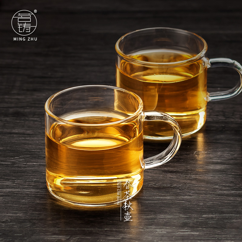 沉弗沉弗 玻璃茶杯耐热小杯子带把透明高硼硅水杯功夫茶具 2个装120ml