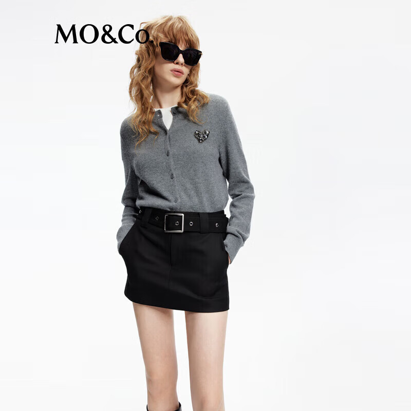MO&amp;Co.春【绵羊毛×山羊绒】爱心钉钻高智感针织衫开衫