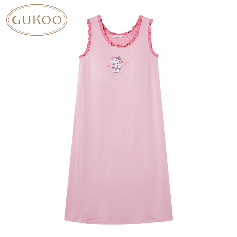 果殼睡裙女夏背心式無袖家居服甜美含胸墊 MIKKO粉色睡裙 S