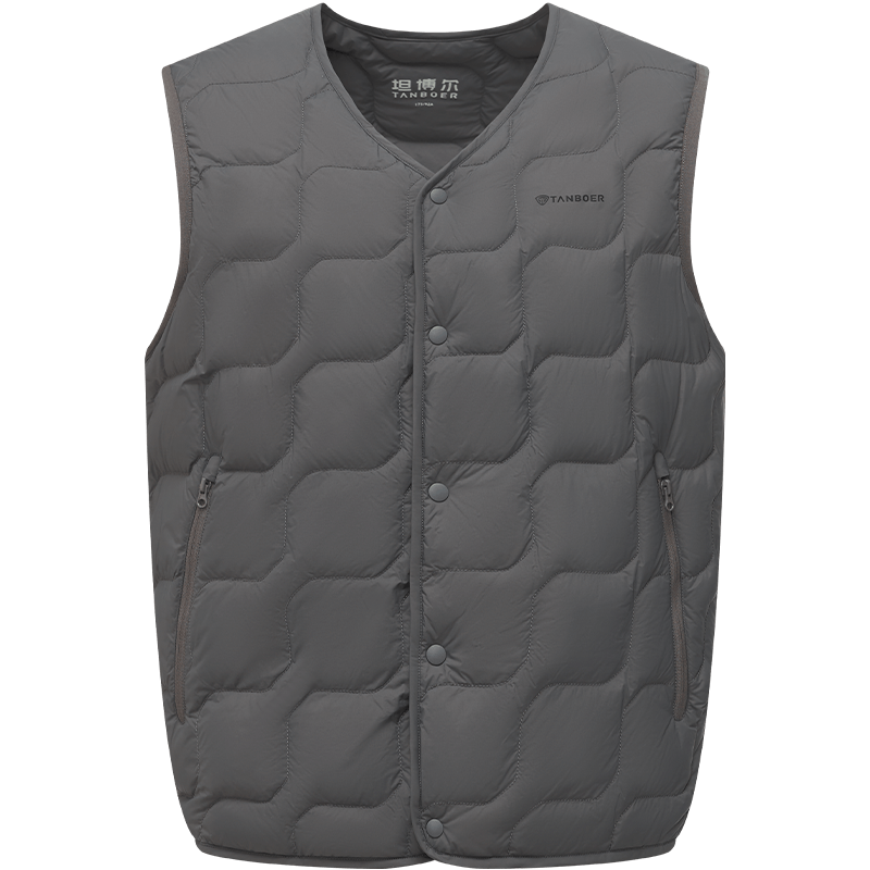 坦博尔羽绒马甲男秋冬百搭短款无领保暖坎肩TA5330105A 高质灰L 175