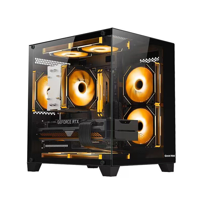 长城长城视界S1 MINI海景房机箱MATX全景侧透玻璃240水冷位电脑主机箱 黑色单机箱