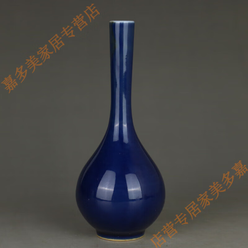 赛可优清代美学霁蓝釉花瓶老厂瓷胆瓶宝石蓝小民间古玩古董古瓷器老