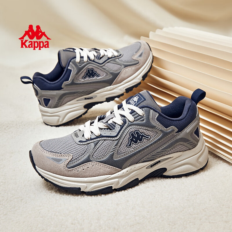 KAPPA卡帕男鞋厚底老爹鞋2025新款秋冬百搭运动潮流复古跑步休闲鞋子男 鲨鱼灰/驼丝绵棕/莫兰迪蓝; 41