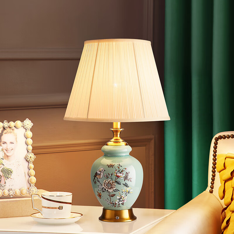 卡希蒂纳陶瓷轻奢充电小台灯欧式客厅书房卧室床头灯美式复古触摸温馨浪漫 TC315陶瓷台灯 充电开关