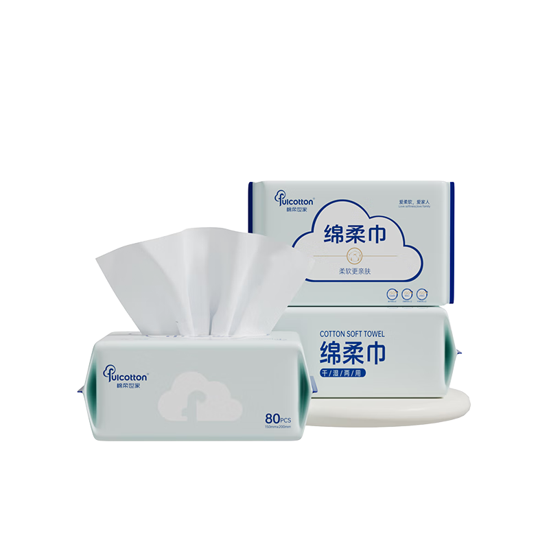棉柔世家（FulCotton）婴儿绵柔巾 一次性洗脸巾绵柔巾干湿两用抽纸 12包装