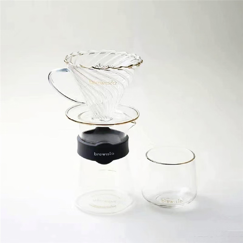 BREWISTAHL新款手沖咖啡套裝影子濾杯雙層透明玻璃滴濾杯分享壺 描金濾杯直身壺杯套裝
