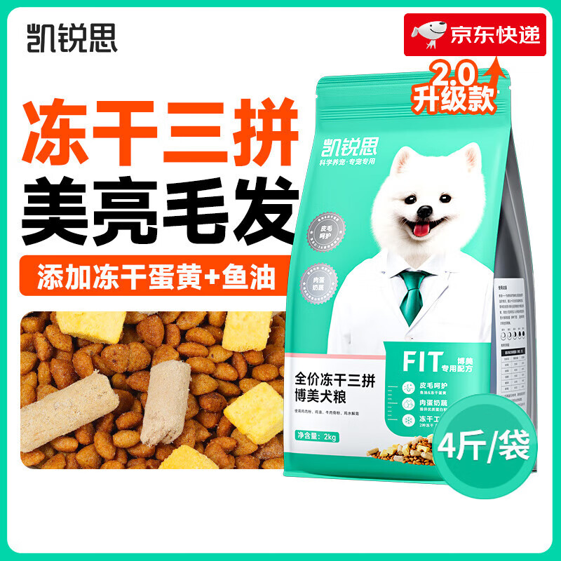 凱銳思狗糧博美專用狗糧成犬幼犬小型犬全價(jià)凍干犬糧美毛緩解淚痕 凍干三拼【主推款】 2kg_【嘗鮮試吃】