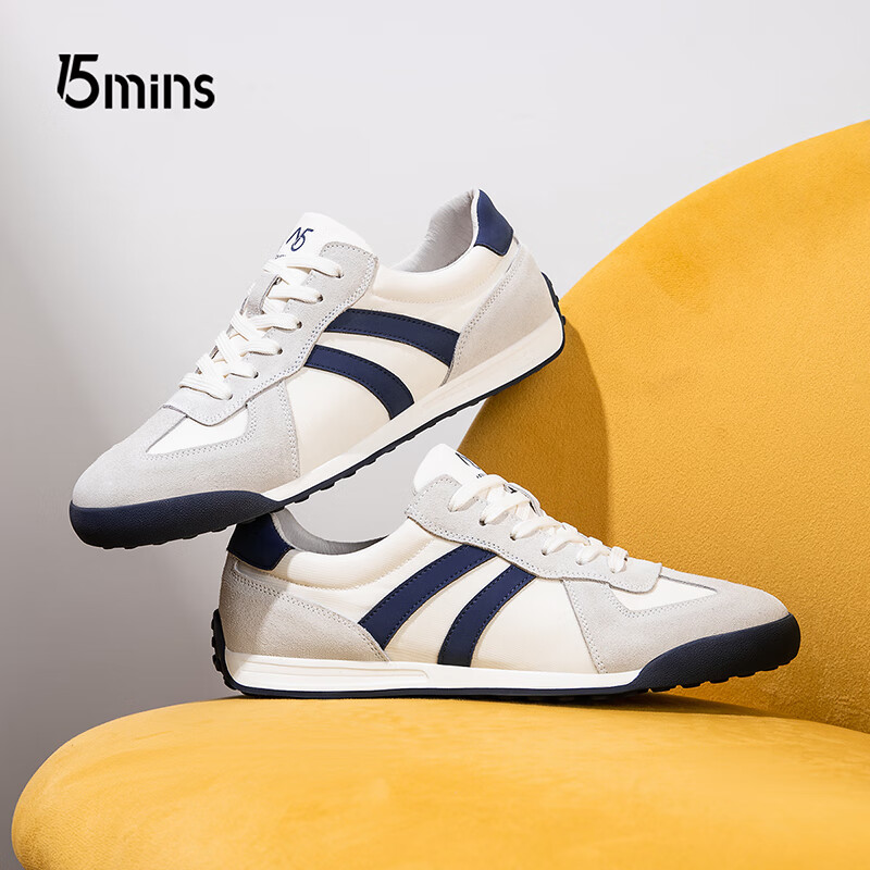 15分钟新款男士休闲鞋百搭潮流板鞋软底运动德训鞋男 E2311  白色 40