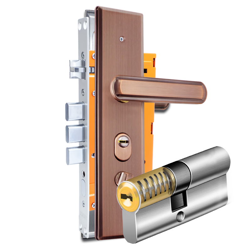 虎頓（HOTUN）【上門安裝】防盜門鎖超C級鎖芯整套鎖不銹鋼鎖芯鎖體把手T-03黑