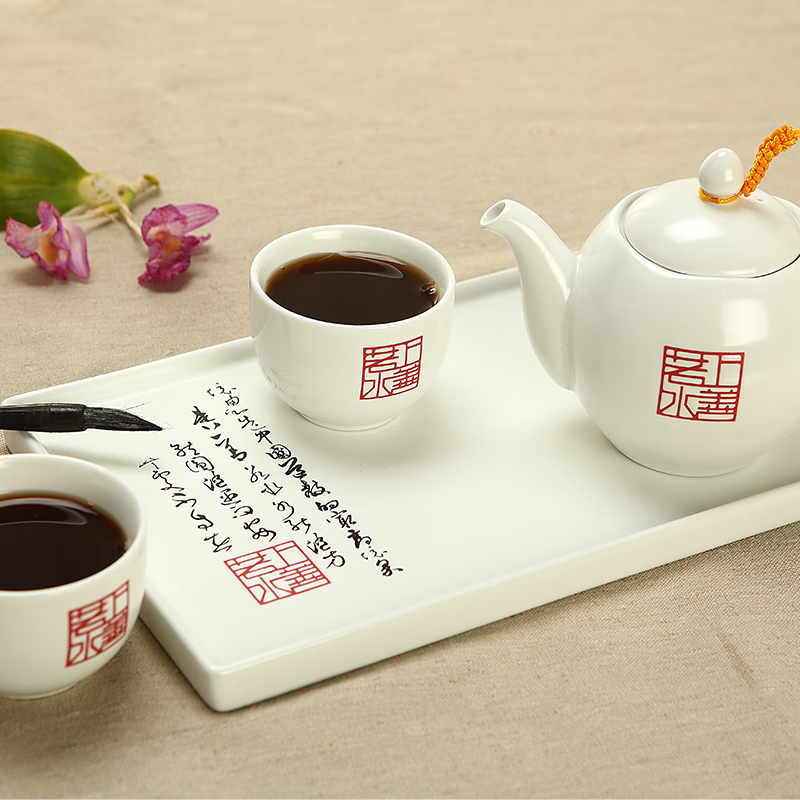 恒福茶具辦公室白瓷茶具套組禮品上善若水托盤組 上善若水托盤組【一壺二杯一托盤 4件
