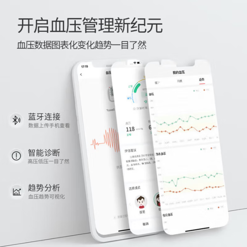 鱼跃电子血压计666CR医用级高精准测量国产大屏老人家用仪器语音背光 YE666CR【旗舰款+充电插电+语音蓝牙背光等】