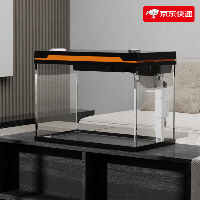 仟湖OF智能魚缸免換水家用客廳小型造景生態(tài)缸超白玻璃桌面水族箱新款 智能魚缸(黑色)380x240x300mm
