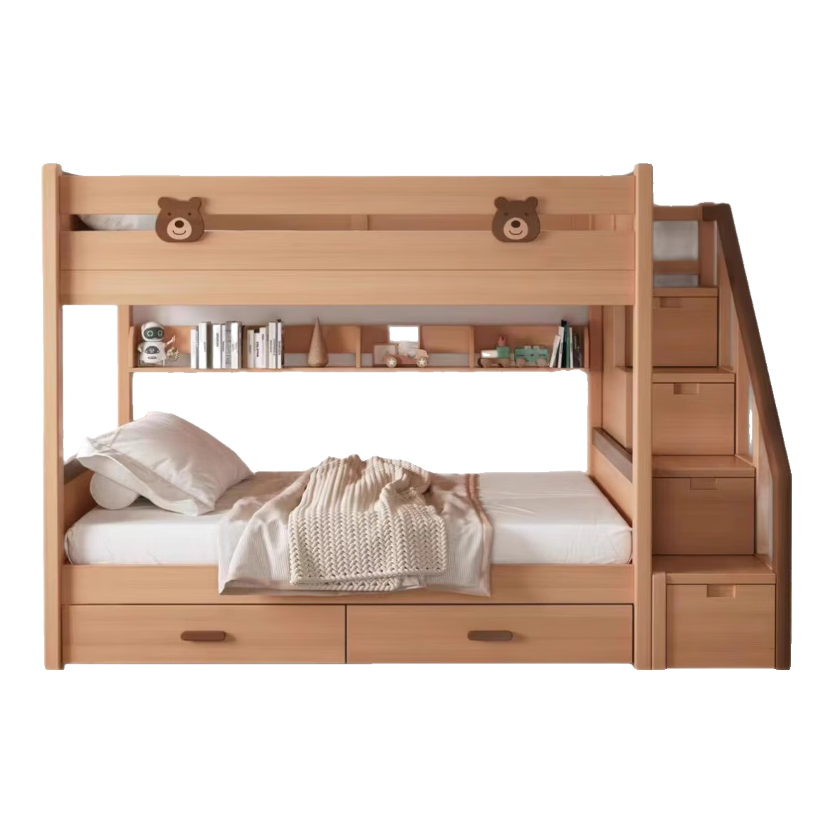 中偉(ZHONGWEI)實(shí)木床上下鋪兒童高低床宿舍上下床小戶型雙層床1.2m床+抽屜書(shū)架