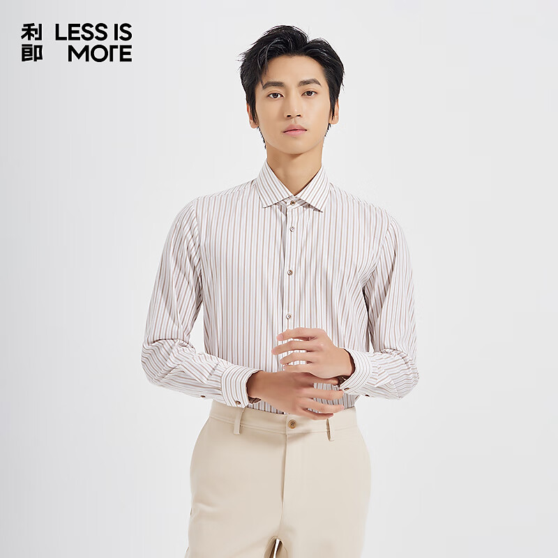 利郎青年商务男装【色织条纹】衬衫男宽角领弹力易打理通勤正装衬衣 浅卡其色（1Y） 41