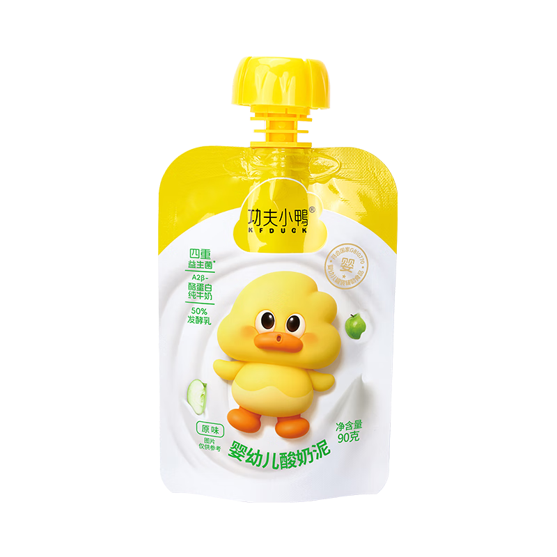 功夫小鸭 婴幼儿酸奶益生菌发酵6月+宝宝零食儿童酸奶常温奶辅食原味90g