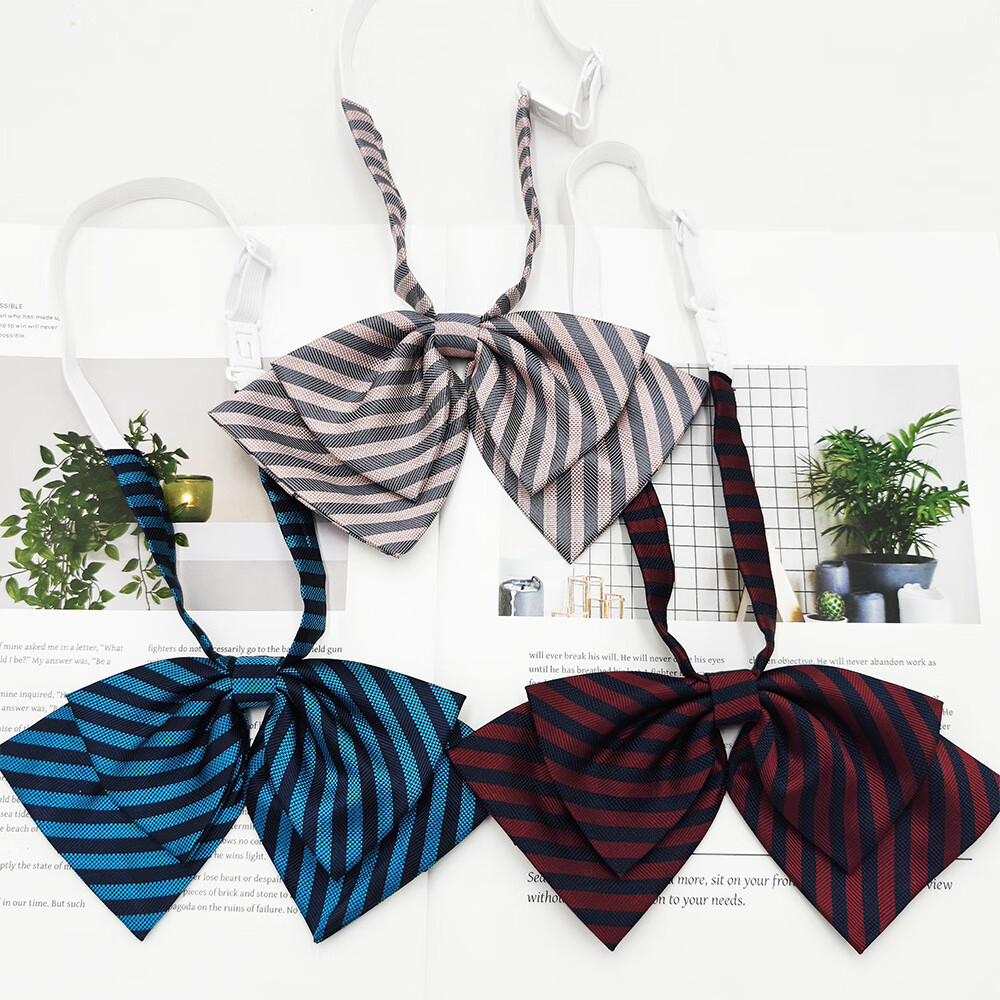 【精选】双层蝶形加大JK领结领花学士服百搭通用条纹蝴蝶结女 S2C-01