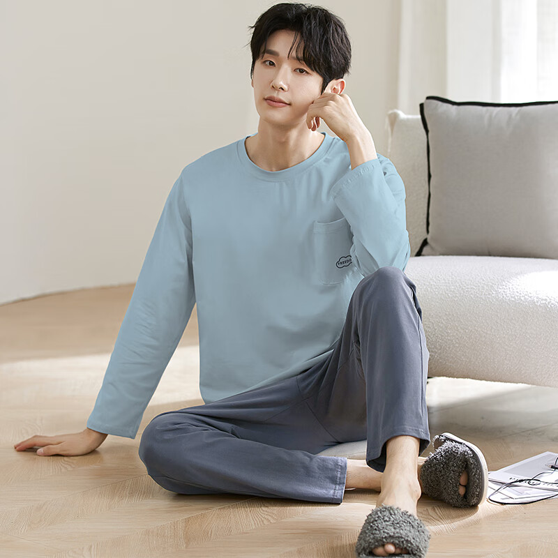 馨爱百年睡衣男秋冬长袖纯棉大码休闲运动可外穿中青年家居服套装 QH-2549 3XL