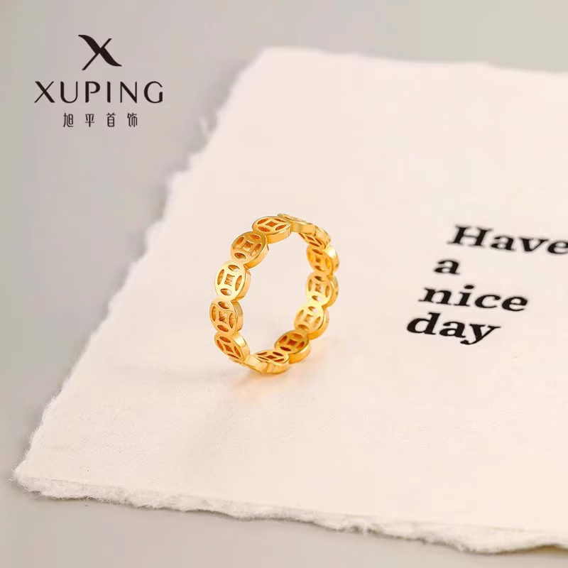 XUPING旭平首饰合金时尚气质铜钱戒指生日礼物 铜钱戒指 闭口8码