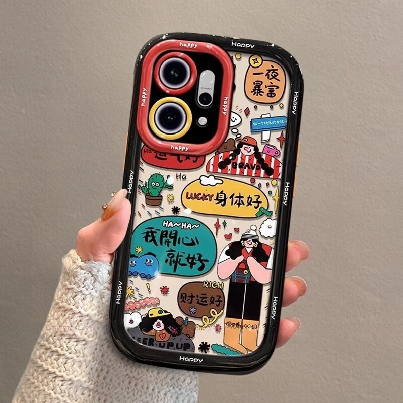 玲琉 适用opporeno14手机壳高级感带挂绳新款全包reno14pro防摔硅胶reno13保护套个性少说话不发脾气 我开心就好-单壳 OPPO Reno14