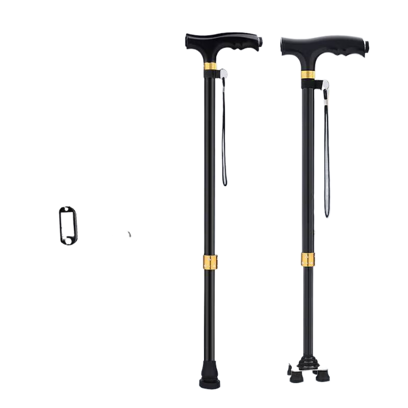 氧精靈（QXYGENELVES）拐杖老人醫(yī)用拐四角拐棍防滑穩(wěn)固走路輔助器手杖鋁合金可伸縮帶燈 大四角小四腳單腳三用