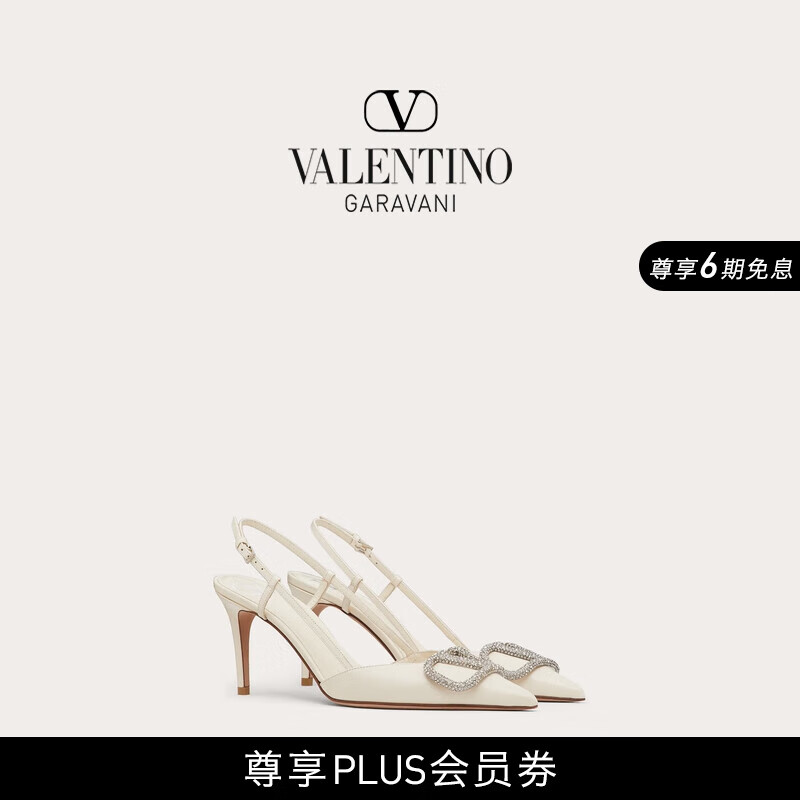 華倫天奴VALENTINO[禮物]女士 VLOGO SIGNATURE 小牛皮后系帶高跟鞋 淺象牙白色 36