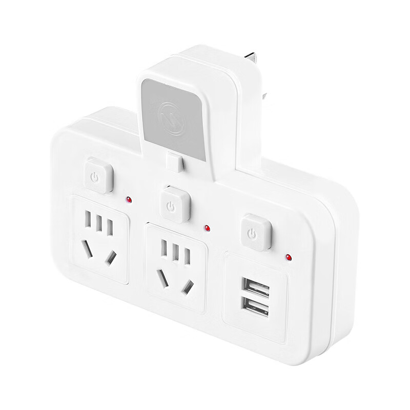 【优选】插座转换器带小夜灯家用插排一转二三四多功能USB转换器 03白【3开关3插位】 国标