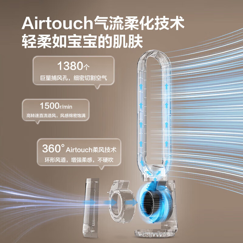 艾美特（AIRMATE）负离子净化电风扇无叶塔扇家用24档直流变频轻音省电自然风柔风塔扇大风量摇头落地式循环风扇 新升级丨32档直流风丨负离子语音加湿净化丨母婴优选