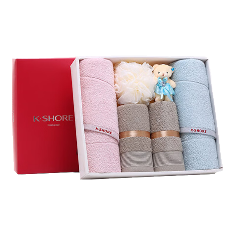 金号毛巾礼盒 A类纯棉毛巾套装企业福利 毛巾+方巾+浴花+小熊