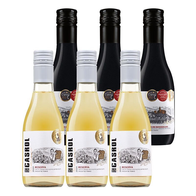 卡露传奇法国进口AOP鲁西荣干白干红葡萄酒小瓶187ml整箱开盖即饮不过夜 AOP14.5度干红*3瓶+11度干白*3瓶