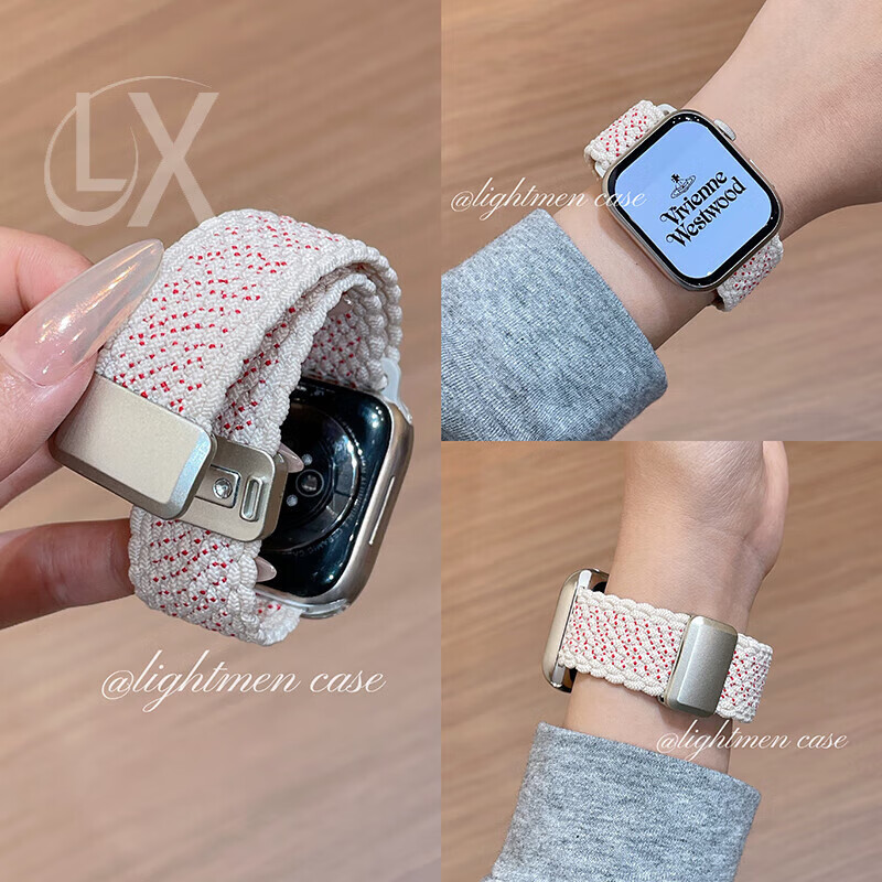 适用苹果iwatch9手表S10表带applewatchS11表带尼龙编织789磁吸SE 新星光红点星光 适用ultra1/2/3 49mm