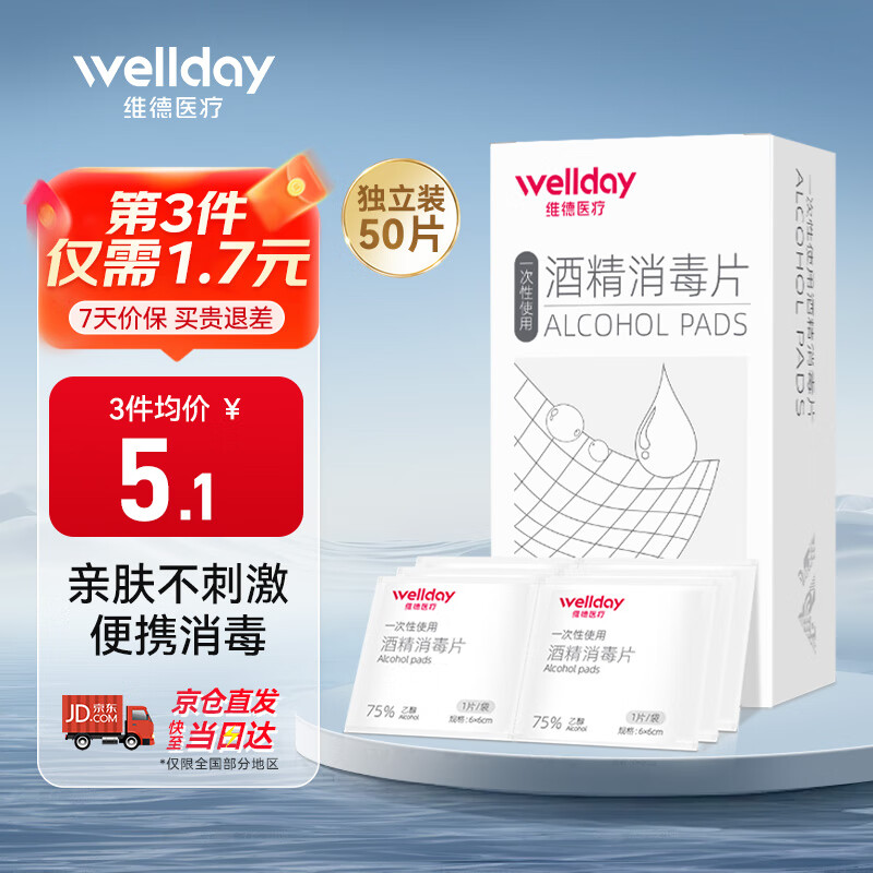 ά�£�WELLDAY��ҽ��������Ƭ 75%�ƾ���Ƭ����ʪ�� ��Я��ϴ��ɱ��6��6cm