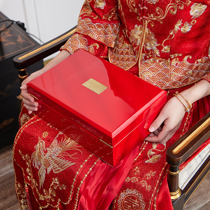 匠偲轻奢首饰盒高档精致黄金首饰收纳盒防氧化手镯首饰存放盒珠宝盒子 中国红 京东折扣/优惠券