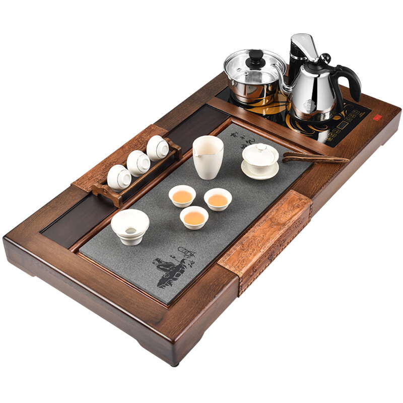 新功(SEKO)F190雞翅木烏金石實(shí)木茶盤茶具套裝配全自動功夫茶茶臺四合一 F190配F90_【無茶具】 2件