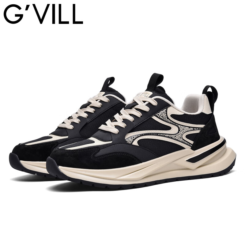 贵之步秋冬季新款舒适软底缓震防滑鞋男鞋厚底增高休闲运动鞋男款 黑杏 G020 42 （运动鞋码）