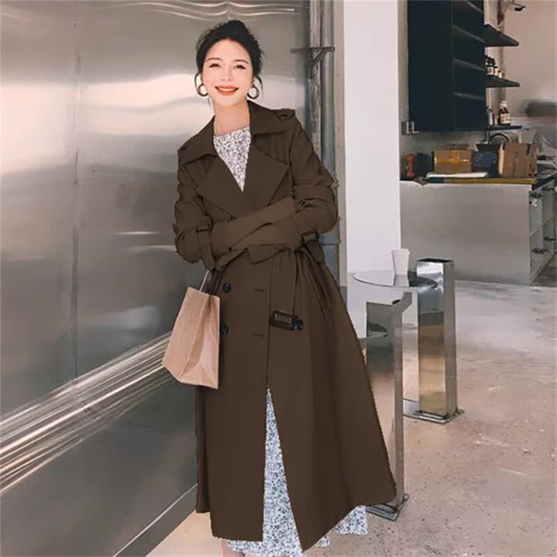 双排扣风衣女士2025新款韩版英伦长款外套小个子通勤气质潮流外套 柠檬黄 S