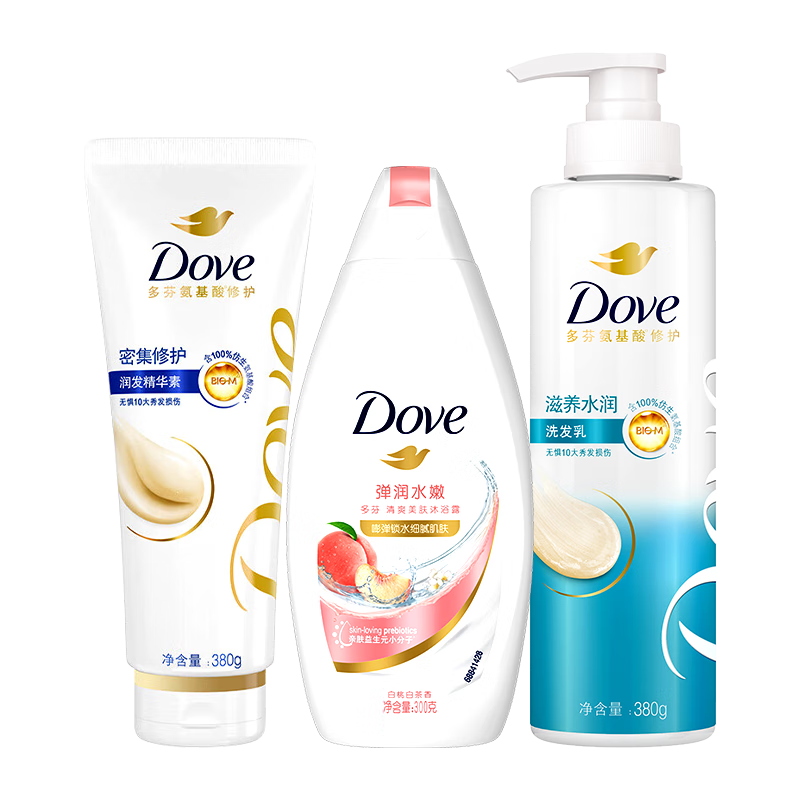 多芬（Dove）氨基酸洗發(fā)水沐浴露護發(fā)素套裝男女士洗頭膏滋養(yǎng)水潤持久留香家用 共1060g：發(fā)水+發(fā)素+沐浴