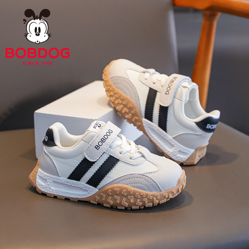 巴布豆童鞋男童秋款百搭舒适跑鞋2025中大童软底休闲鞋轻便儿童运动鞋女 米/黑 26 适合脚长15.6cm 京东折扣/优惠券