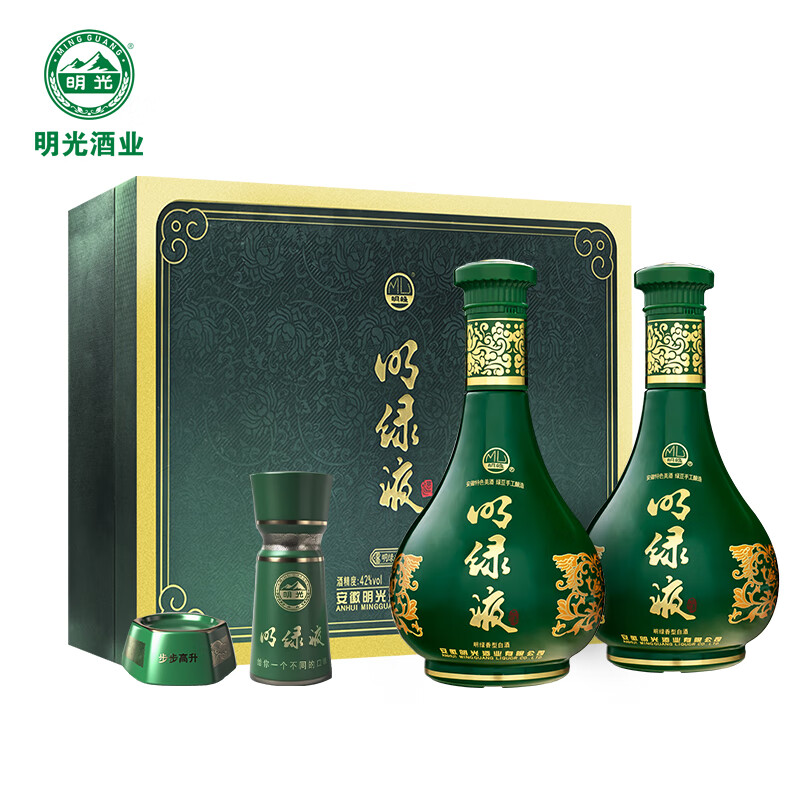老明光42度450ml*2明绿液酒具礼盒纯粮固态酿造 明绿香型明绿液白酒礼盒 42%vol 450mL 2瓶 1盒·赠42度150ml明绿液*1